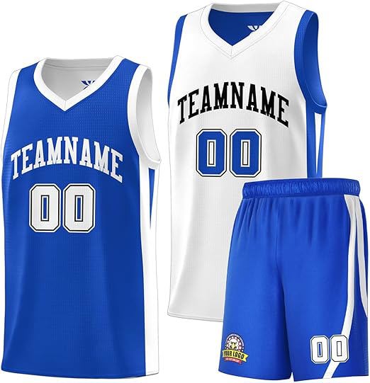 Blue and white basketball uniform