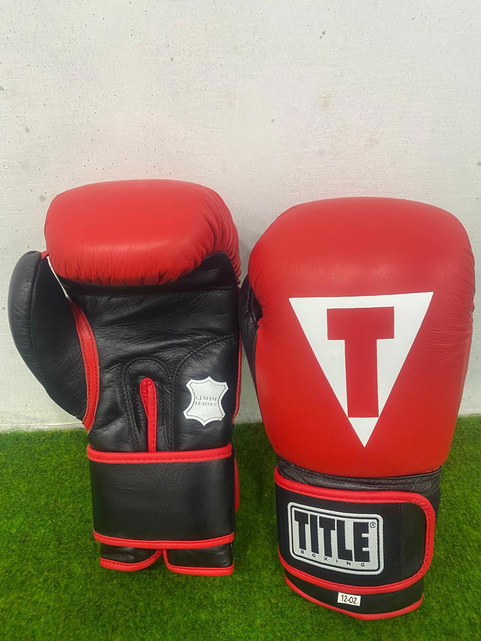 Red leather competition boxing gloves